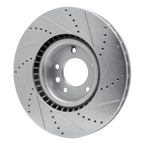 Porsche Cayenne Brake Rotor (1) - Front Left - R1 Concepts - Drilled & Slotted - Silver - `08-`09